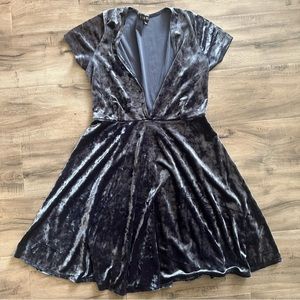 Blue velvet mini skater dress | size L